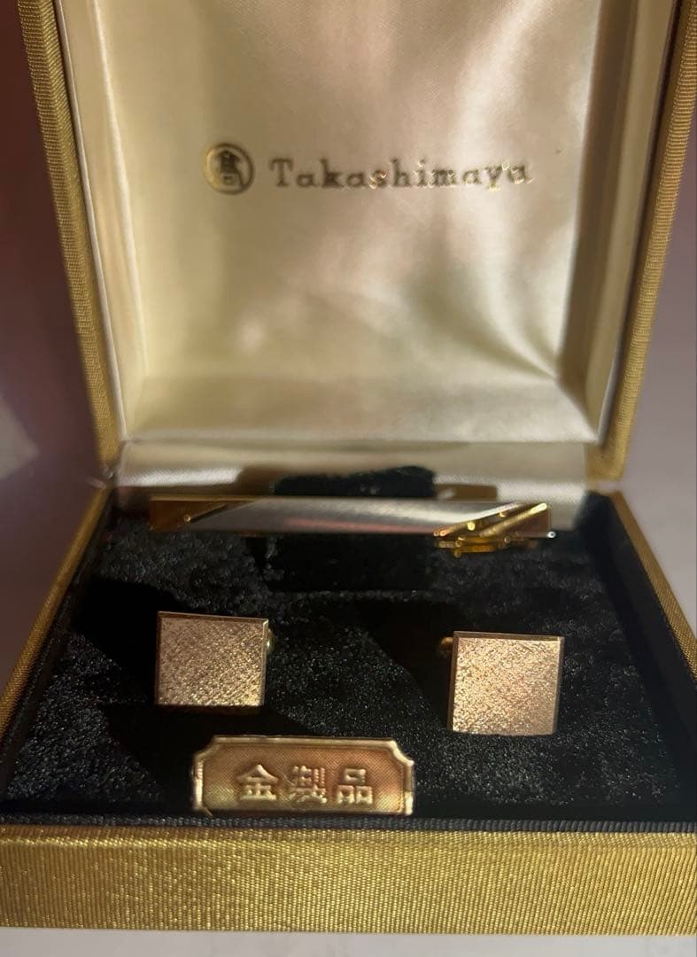 高島屋 K10カフス・タイピン・パールタイタック 3点セット（ケース付き）