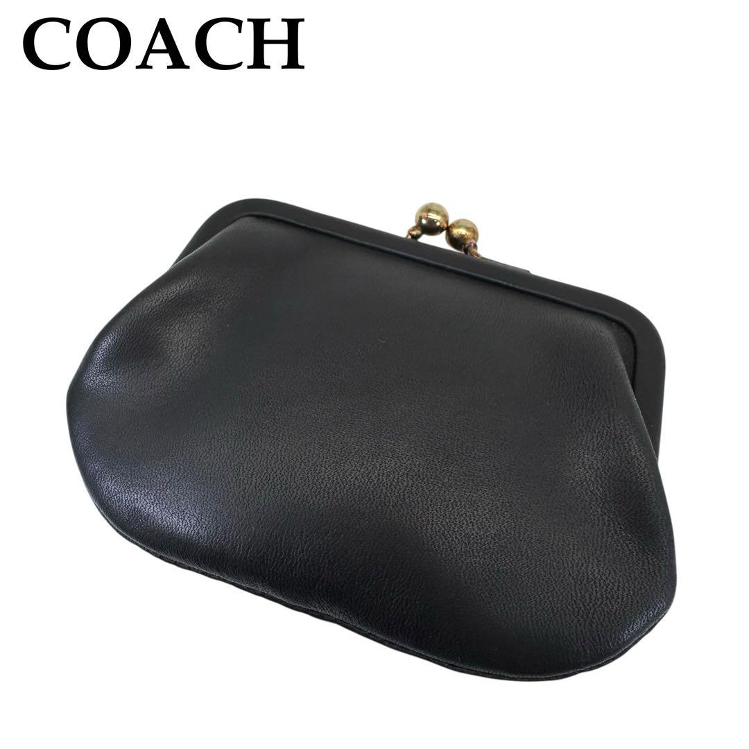 極美品 COACH コーチ がま口財布 小銭入れ ウォレット レザー 黒