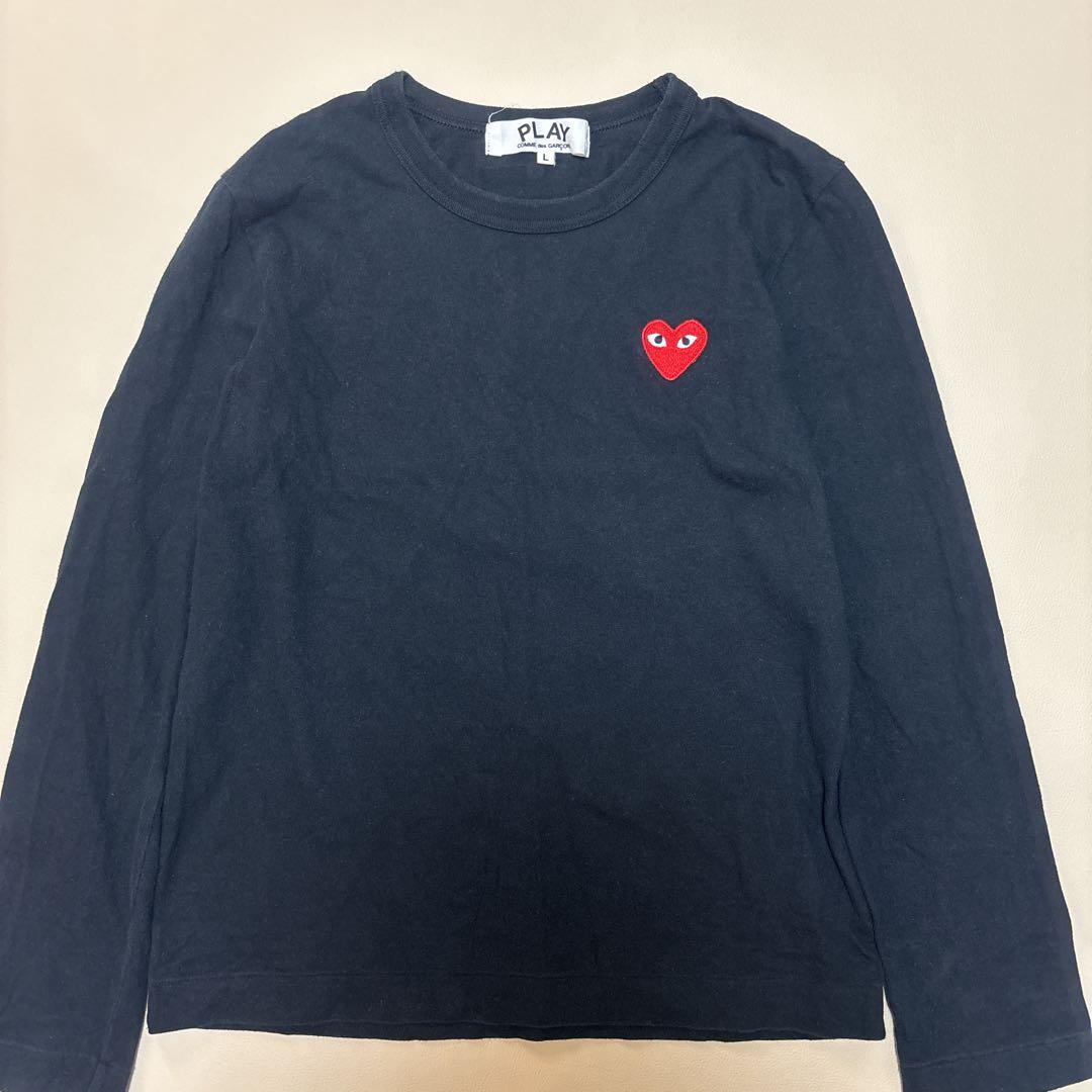 PLAY コムデギャルソン 長袖 シャツ ハート 刺繍 ブラック Lサイズ