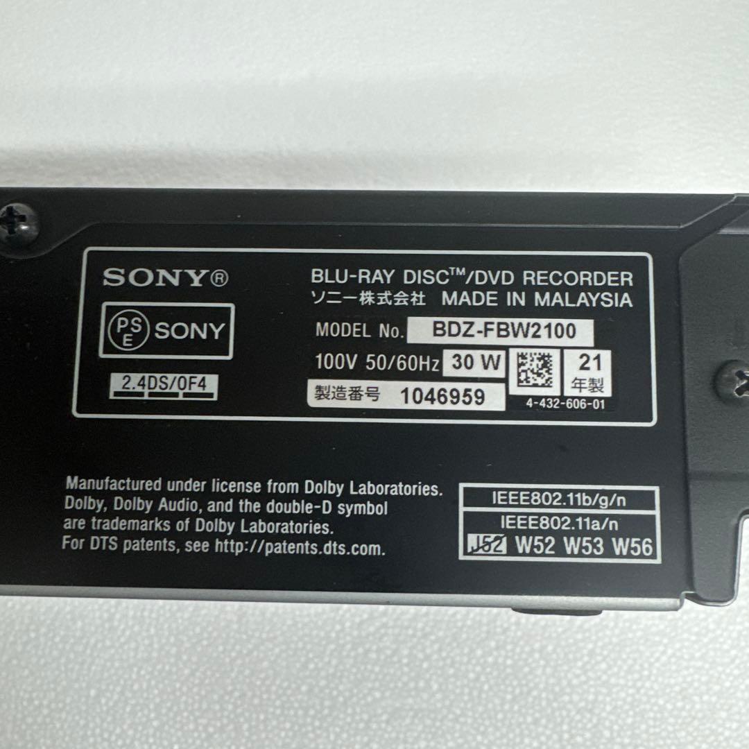 SONY BDZ-FBW2100 2TB 4Kブルーレイレコーダ