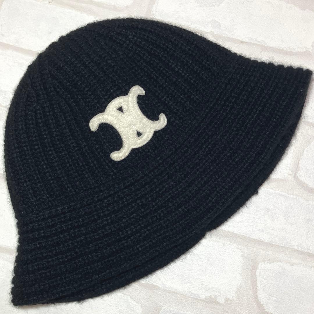 CELINE カシミヤ バケットハット ブラック　セリーヌ トリオンフ　男女兼用