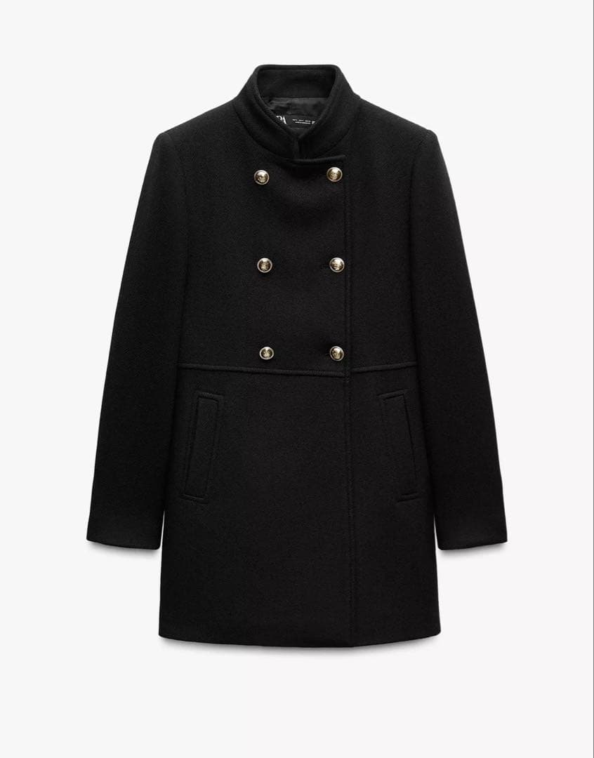 ZARA ウール ダブルブレストコート 黒