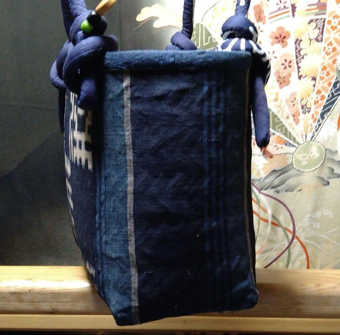一閑張り　古布の藍　型染め　久留米絣