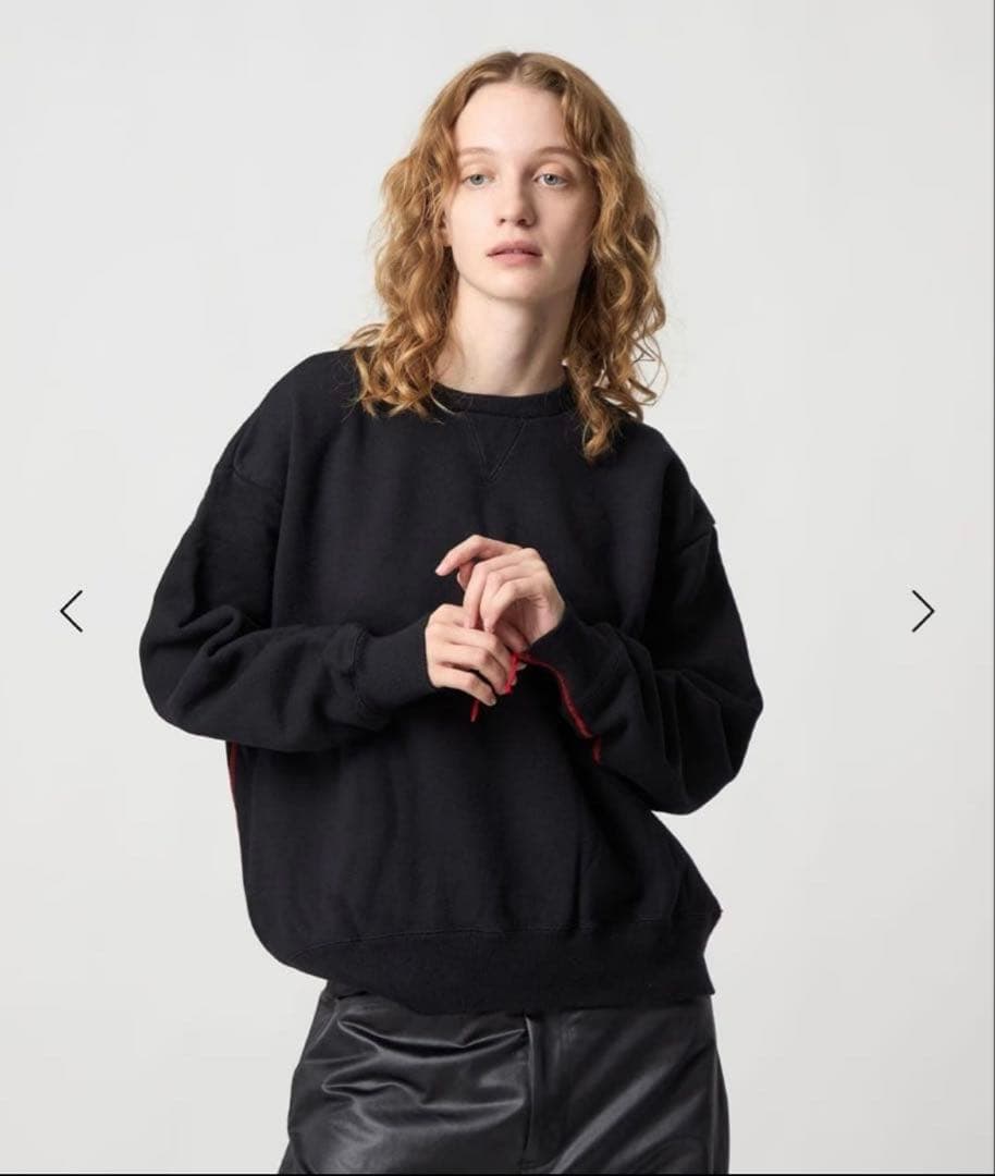 【6 ROKU】コットンウラケカラーステッチ クルーネックプルオーバー ブラック