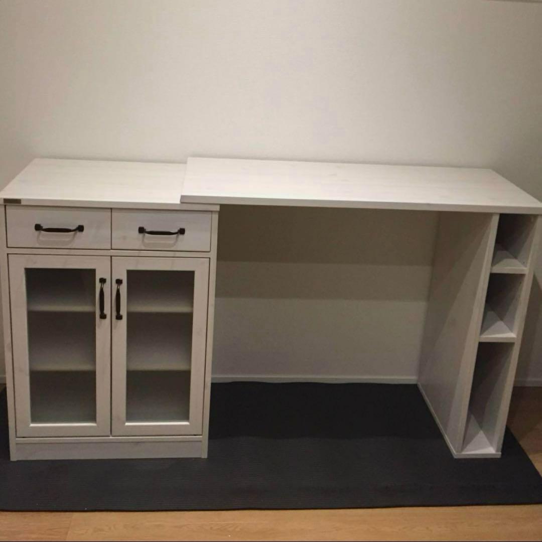 【める】耐震 食器棚 ロータイプ スリム ホワイト カウンター 収納