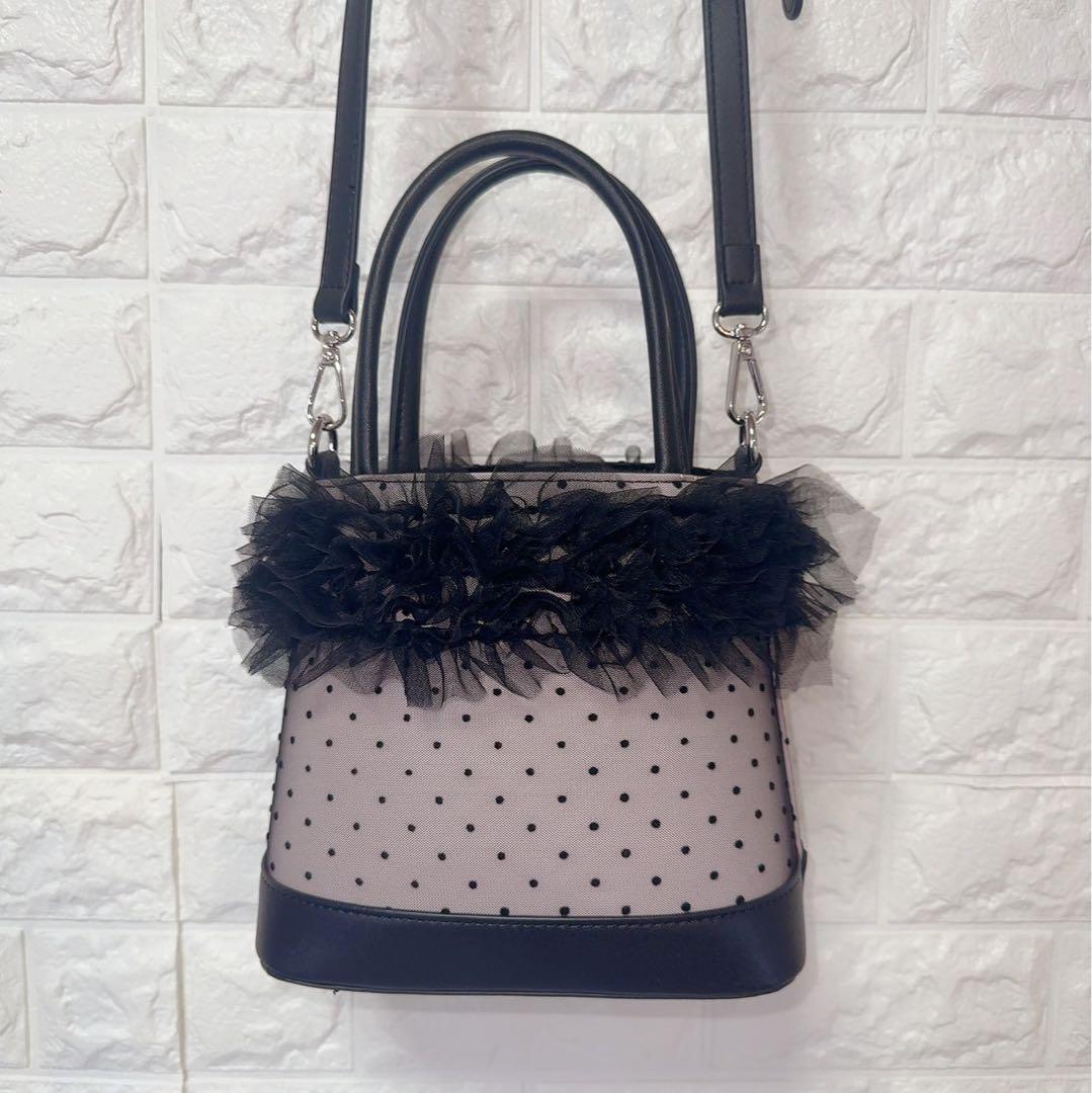 pium チュールフリルバッグ ブラック×ピンク