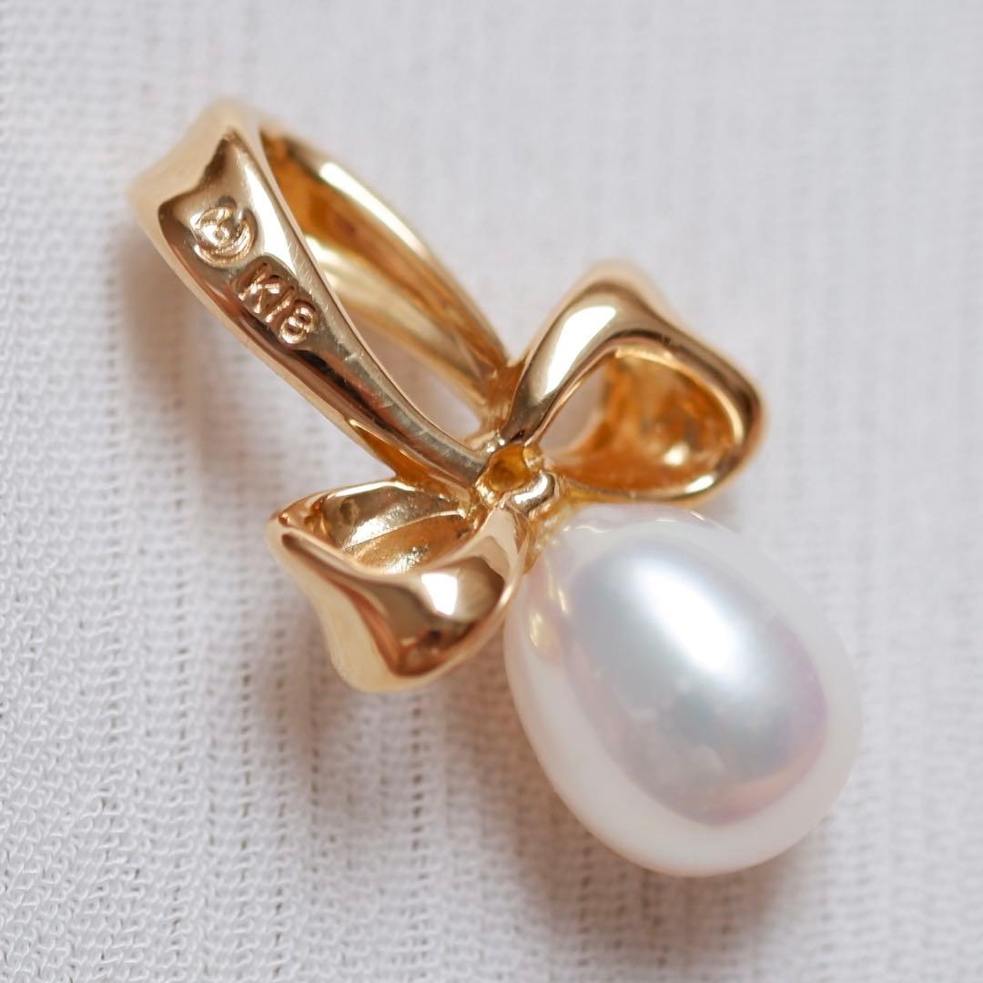 【TASAKI】K18 リボン 真珠チャーム ネックレストップ 18金 ゴールド