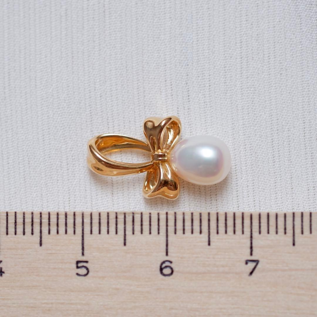 【TASAKI】K18 リボン 真珠チャーム ネックレストップ 18金 ゴールド
