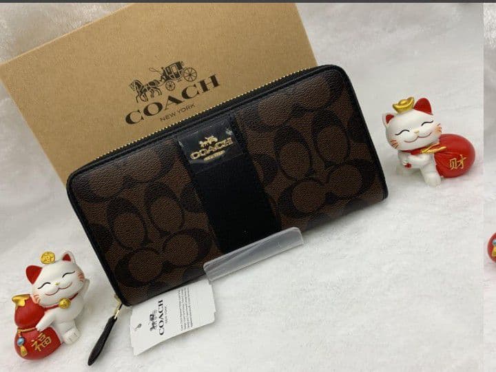 新品未使用コーチ長財布ブラウンブラックシグネチャーレディースメンズ送料無料