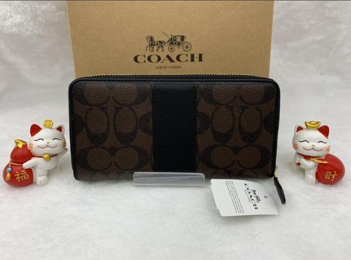 新品未使用コーチ長財布ブラウンブラックシグネチャーレディースメンズ送料無料