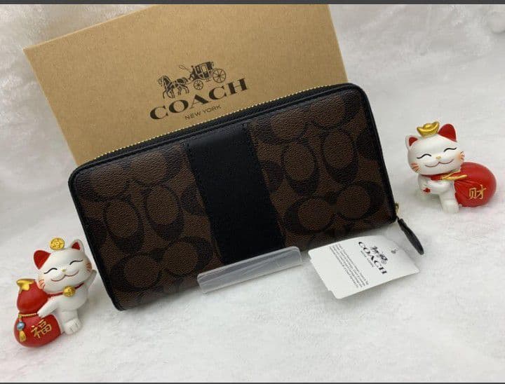 新品未使用コーチ長財布ブラウンブラックシグネチャーレディースメンズ送料無料
