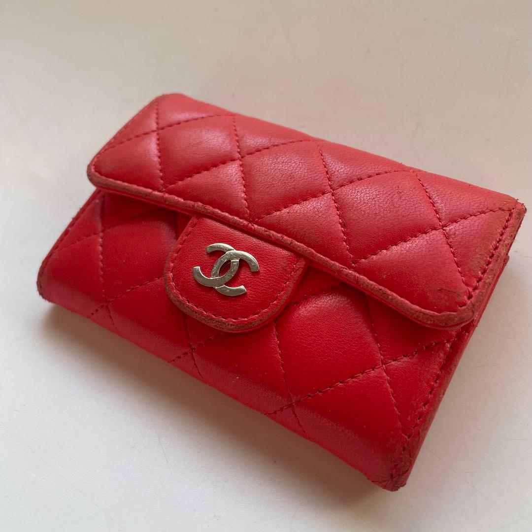 CHANEL マトラッセ ケース レッド ラムスキン フランス製 財布