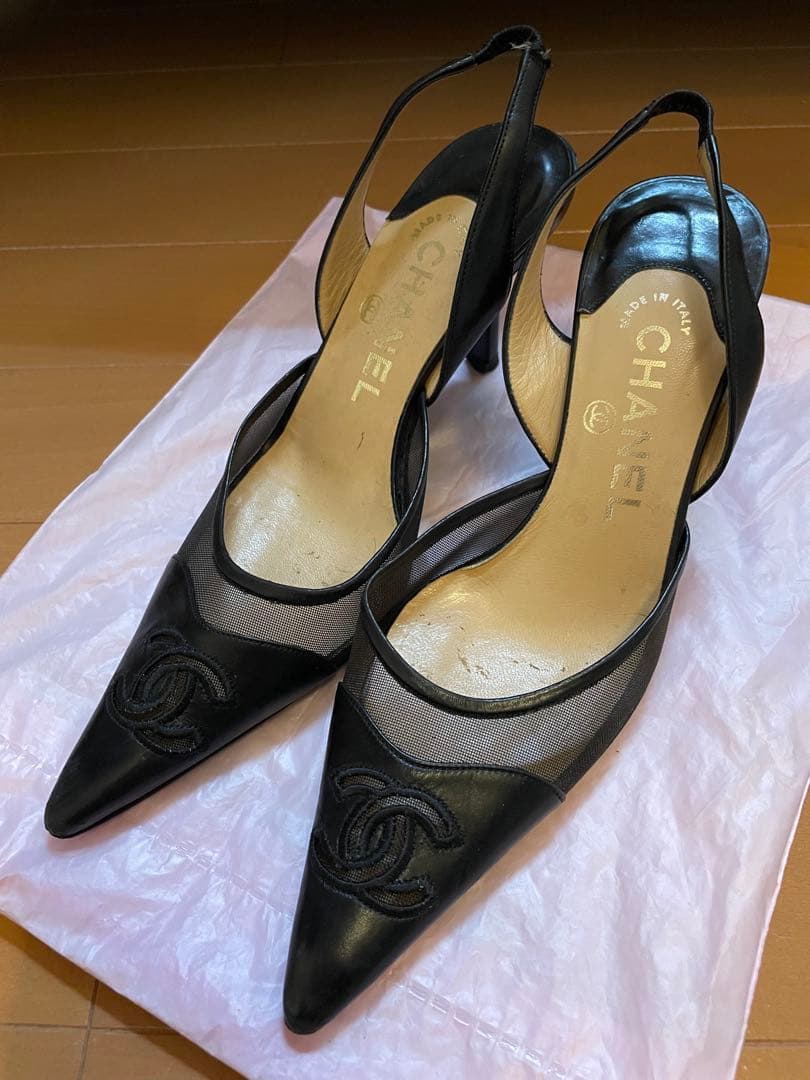 CHANEL ブラック ミュール サンダル　ヒール　パンプス