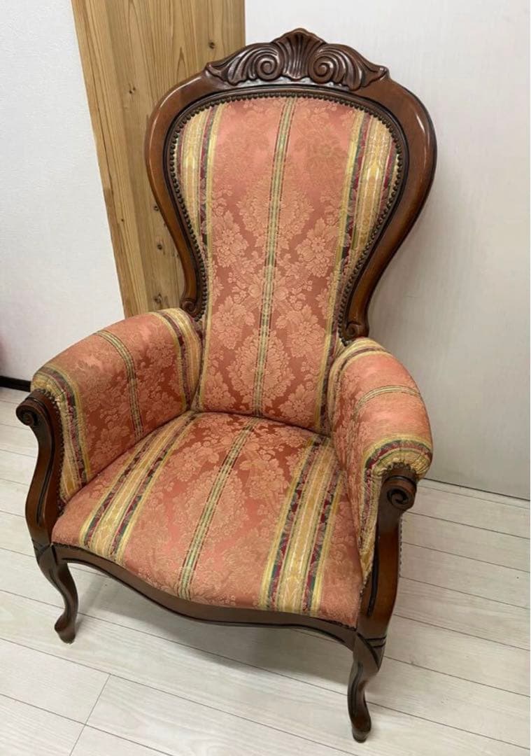 ロココ様式　木製花柄アームチェア　一人掛けソファー　猫脚　シングルソファ　姫家具