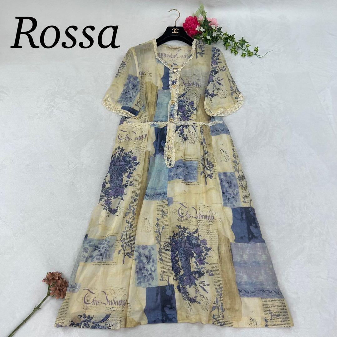 R125 美品 XL 46 ロッサ 透け感 絵柄 ロングワンピ レディース