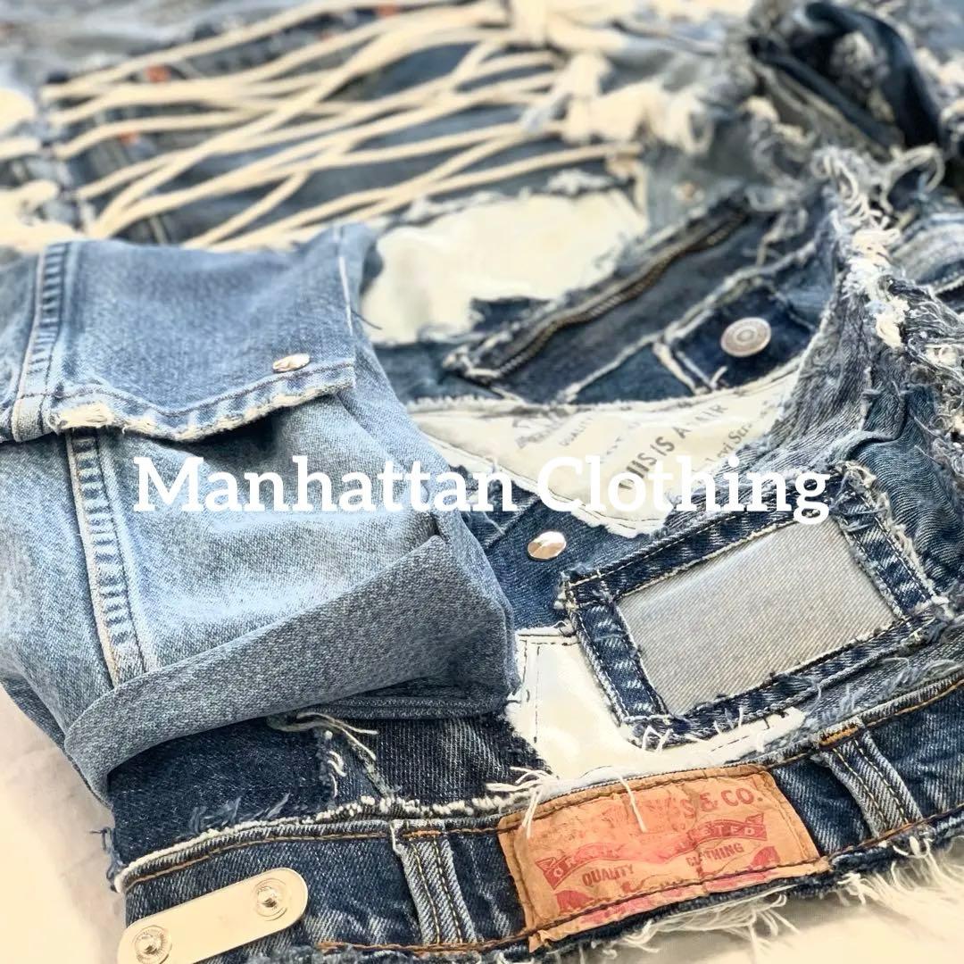 No.615【割引適用済】再構築 リメイク ハーフ パンツ デニム