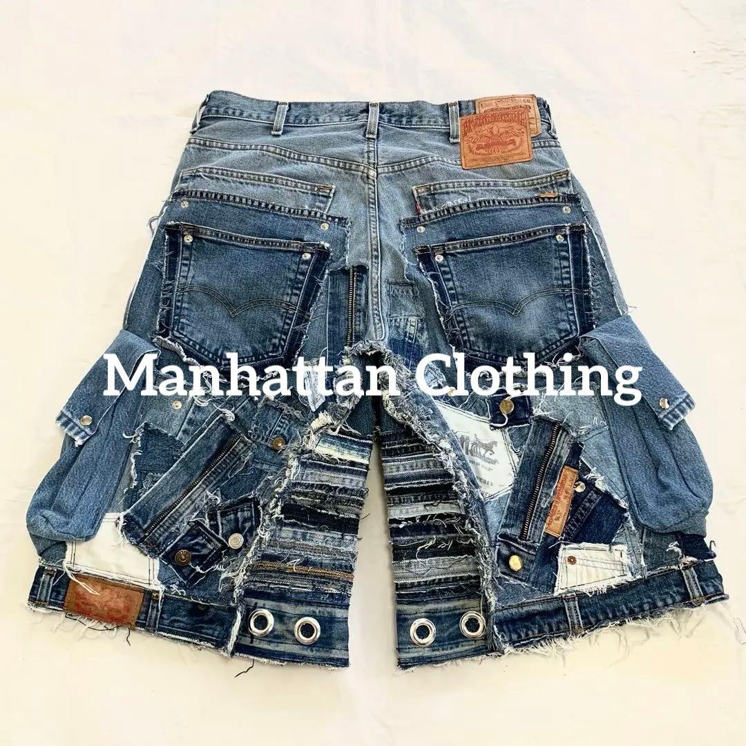 No.615【割引適用済】再構築 リメイク ハーフ パンツ デニム