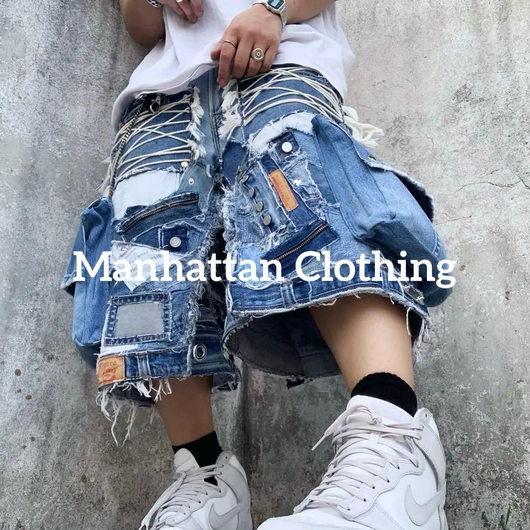 No.615【割引適用済】再構築 リメイク ハーフ パンツ デニム