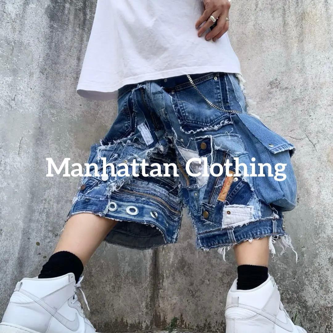 No.615【割引適用済】再構築 リメイク ハーフ パンツ デニム