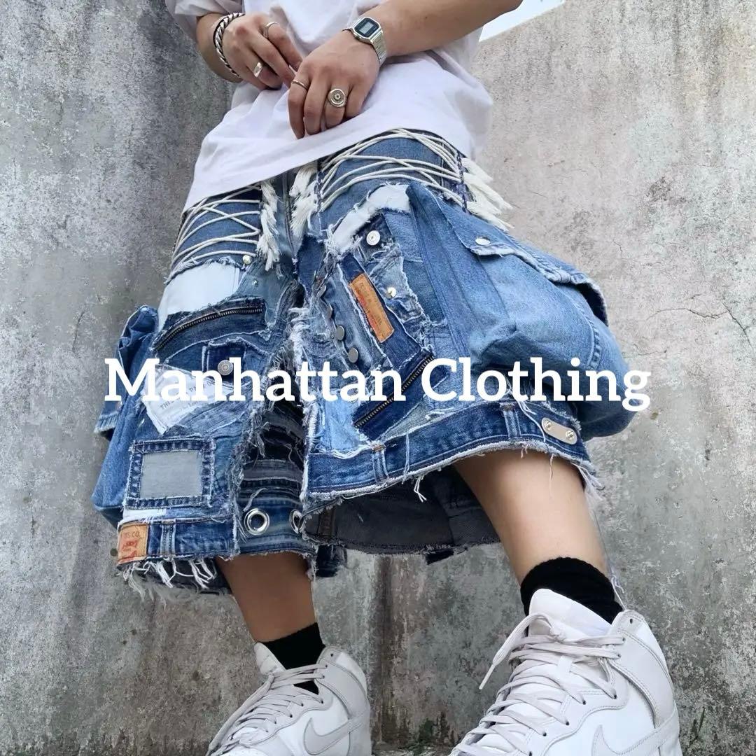 No.615【割引適用済】再構築 リメイク ハーフ パンツ デニム