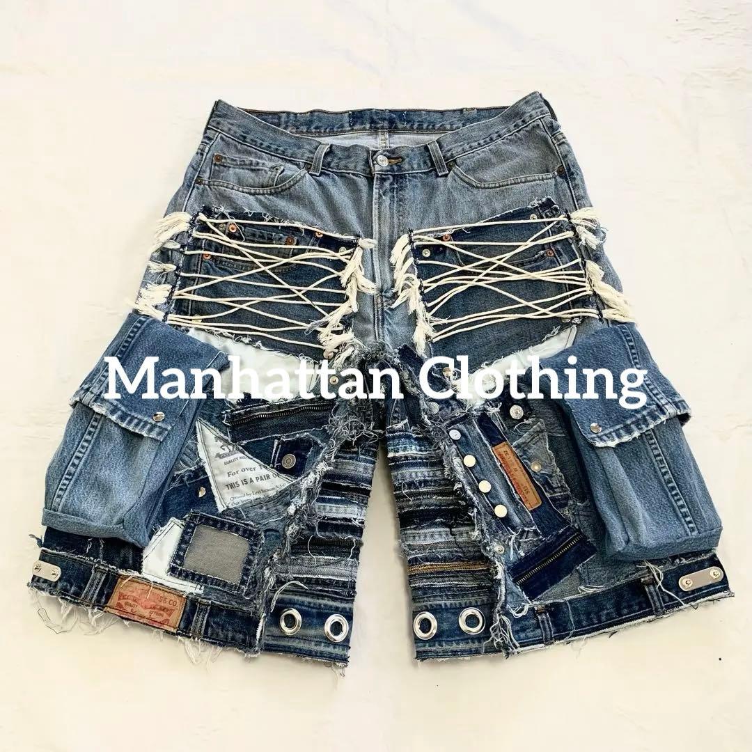 No.615【割引適用済】再構築 リメイク ハーフ パンツ デニム