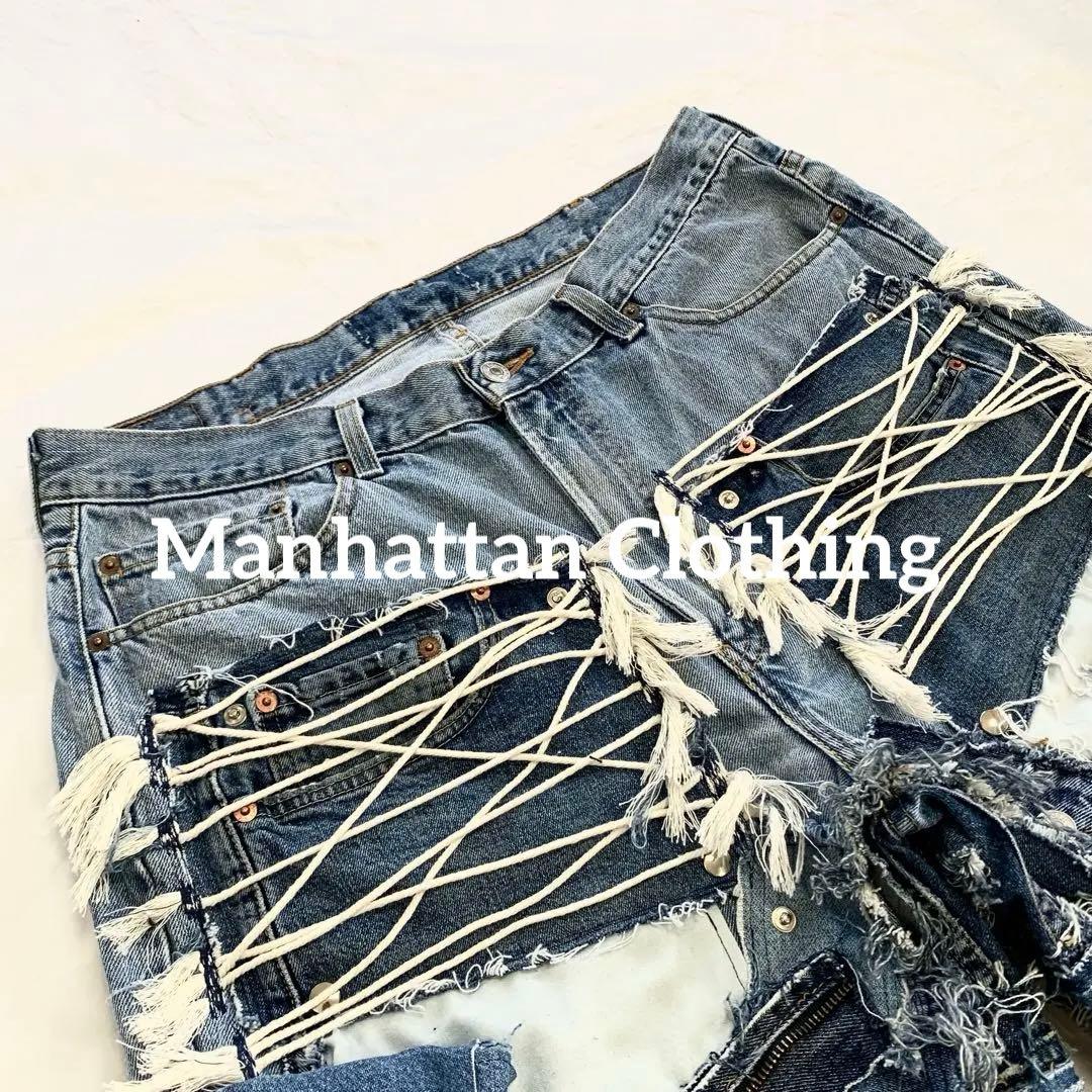 No.615【割引適用済】再構築 リメイク ハーフ パンツ デニム