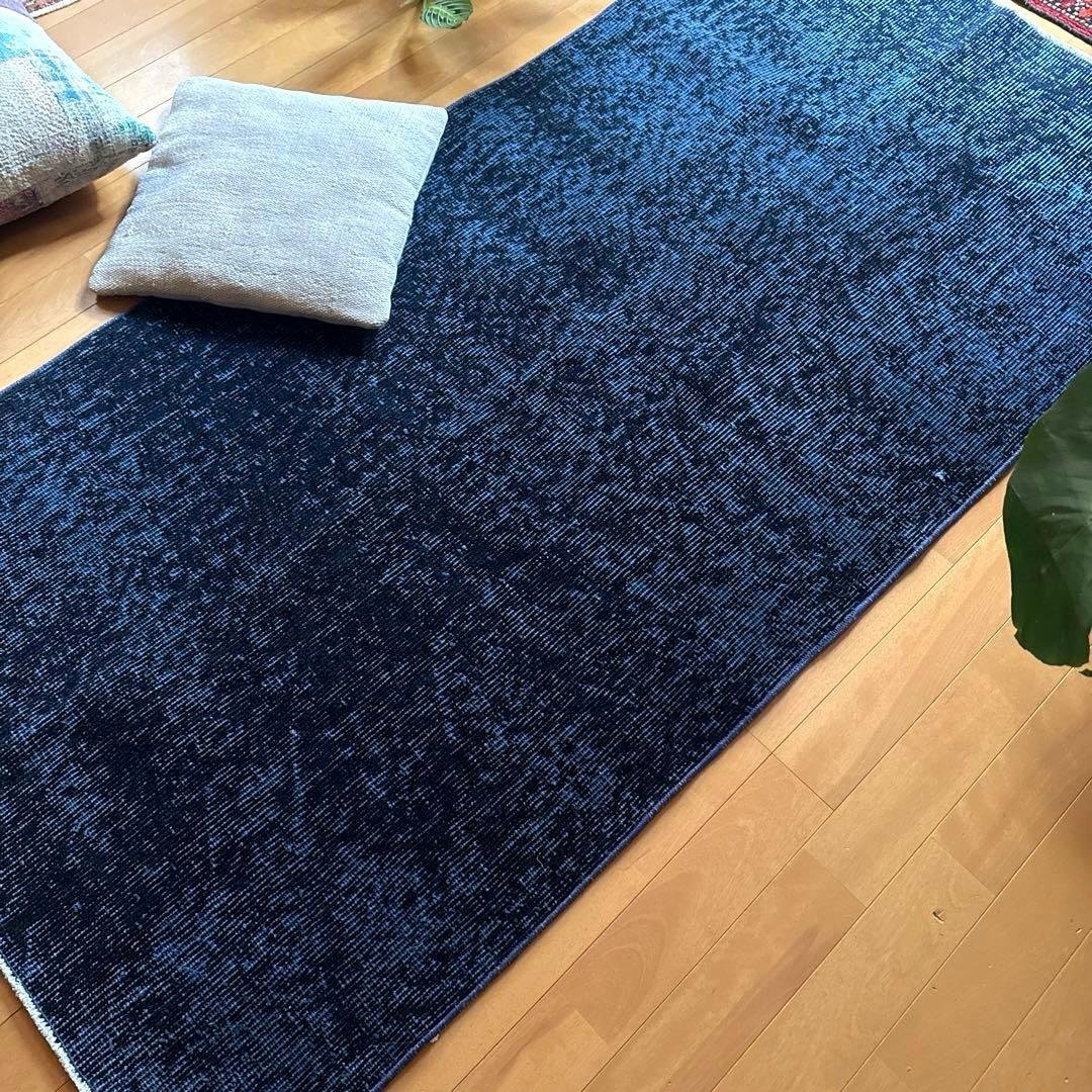 84×171 貴重藍色オーバーダイ　人気ワンカラー　トルコヴィンテージラグ