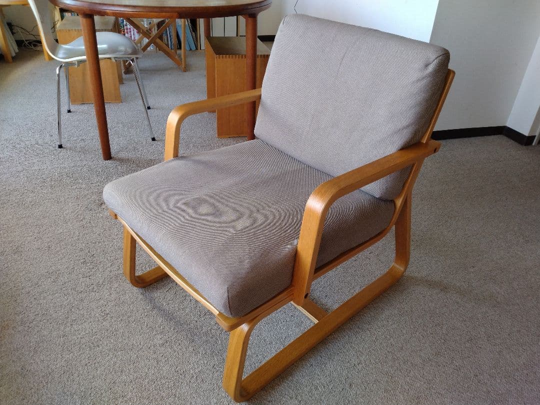 【良品】MUJI無印 ダイニングソファチェアオーク材/リビングでもつかえる茶②