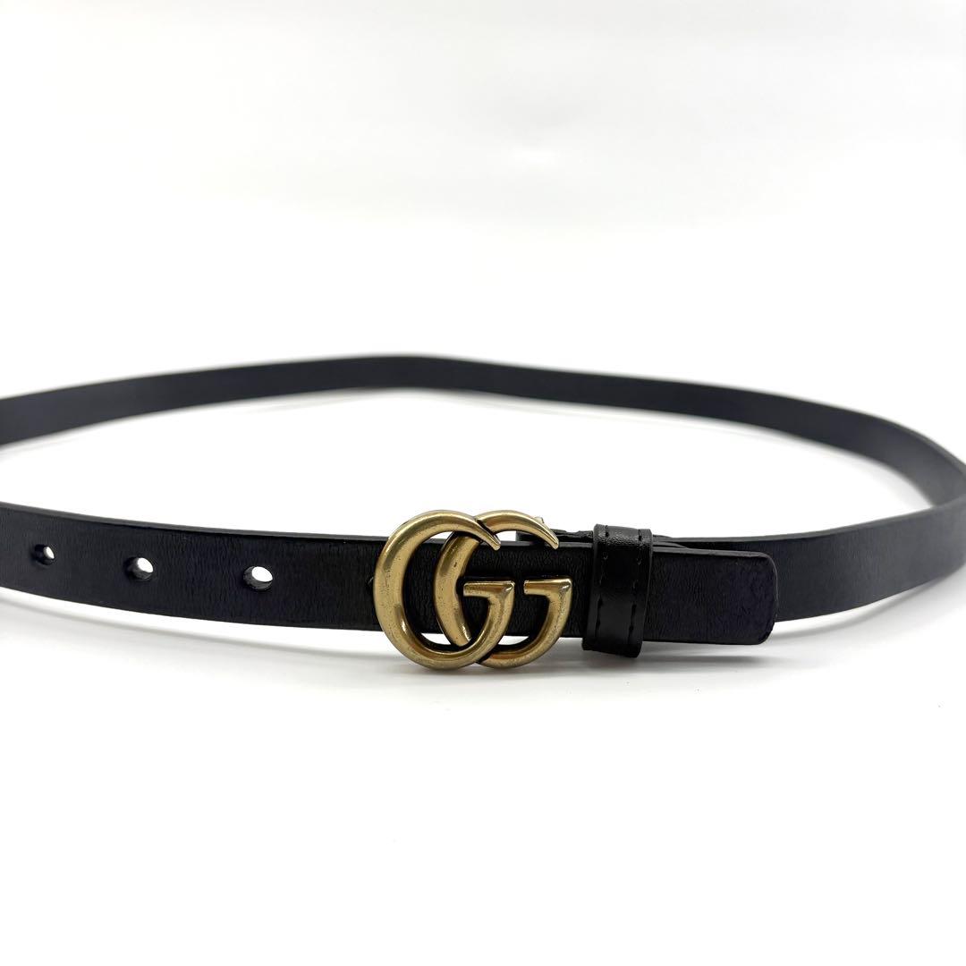 【極美品】GUCCI　ベルト　黒　GGマーモント　ゴールド　レザー　ロゴバックル
