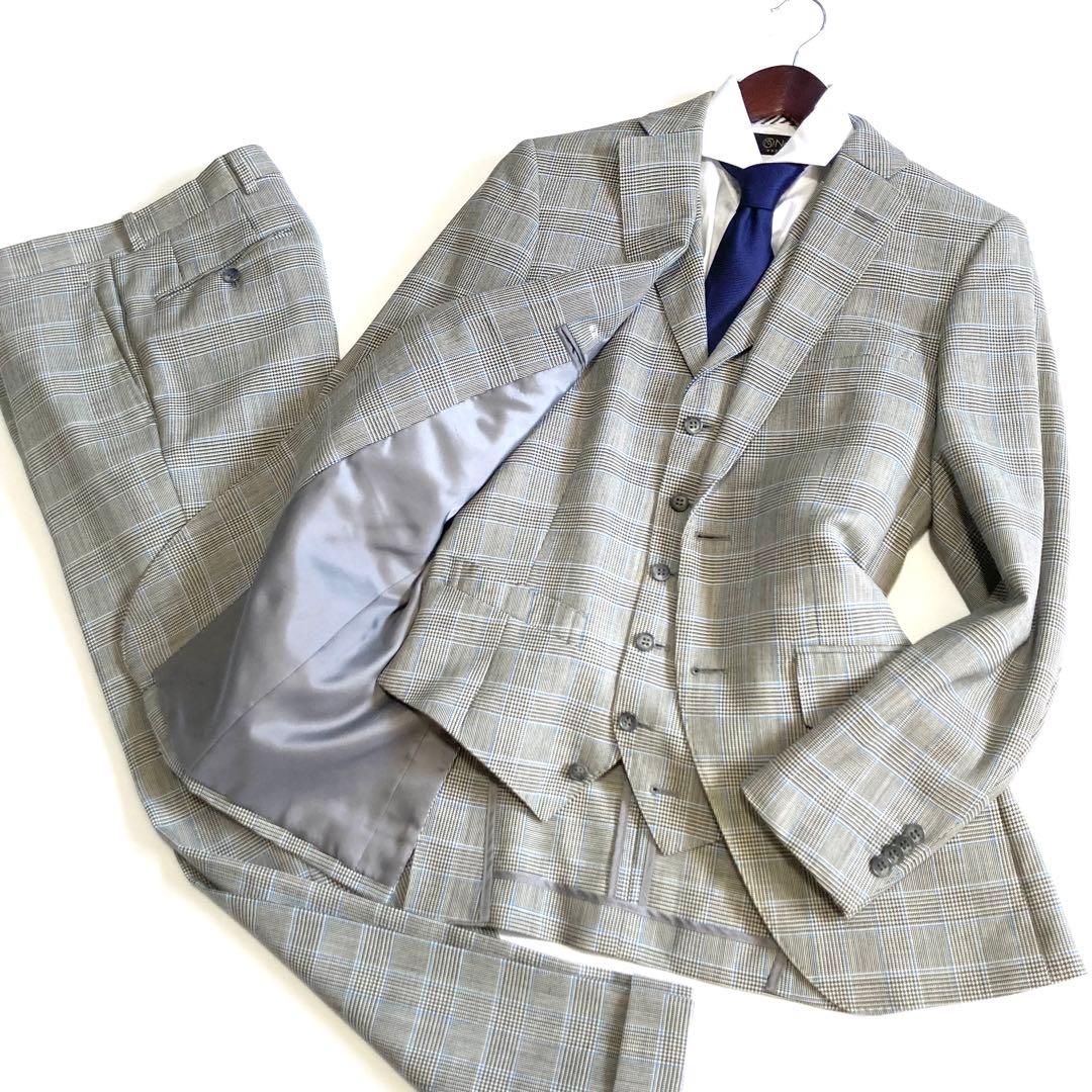 Melbo メルボ 特注 グレンチェック 3ピーススーツ パンツダブル仕立て