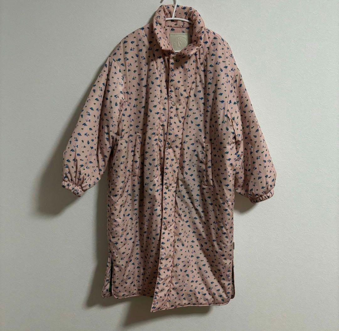 Flower print nylon long jacket ピンク S 小花柄