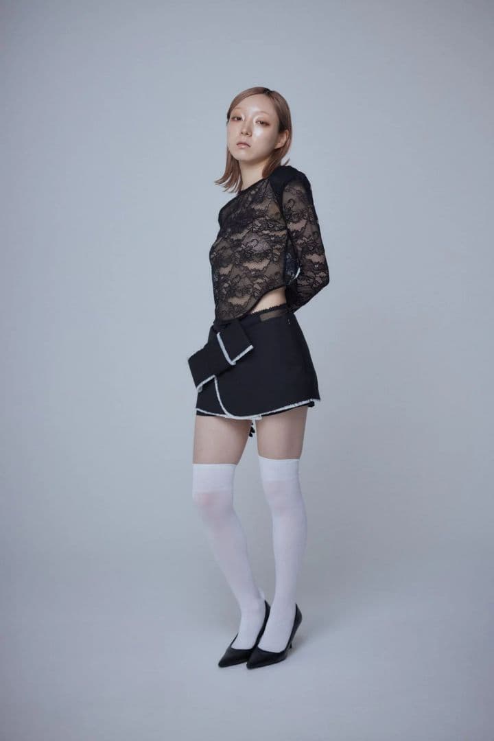 スカート neith Micro Wrap Ribbon Skirt(Black)