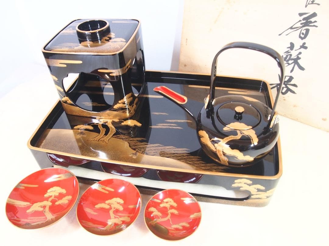 【高級・良品】輪島塗 五島屋謹製 光甫作 松島蒔絵 屠蘇器 三つ揃 山水蒔絵