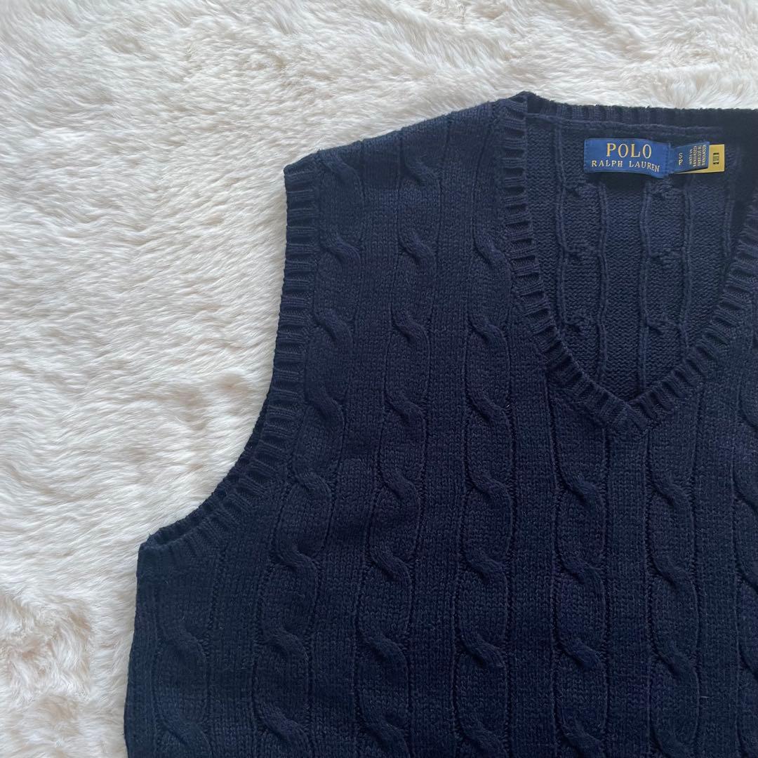 超美品　ポロラルフローレン　SP ケーブルニット　ベスト　ポニー　ネイビー　男女
