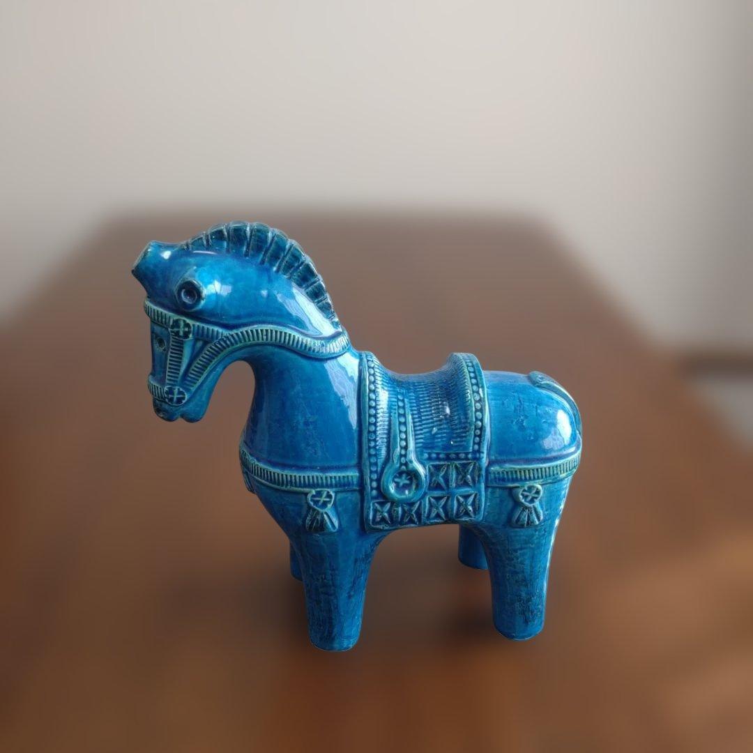 ビトッシ 青い馬の陶器製置物 干支