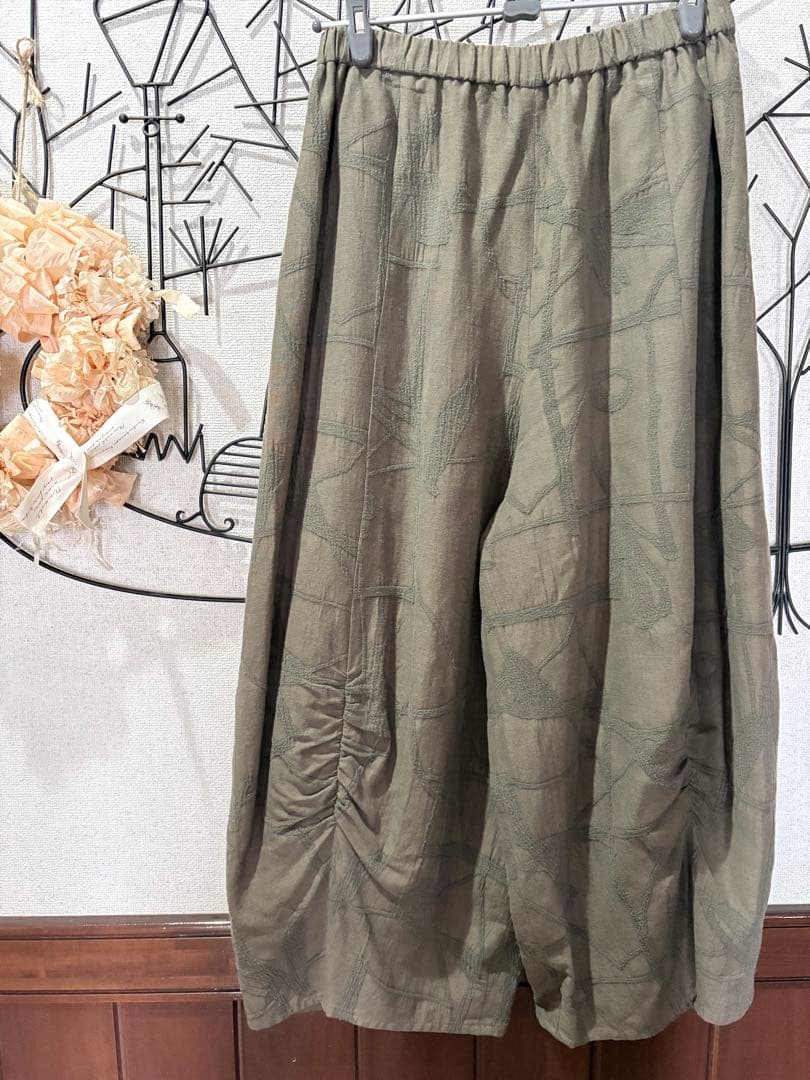 たまてばこ２点おまとめ慈雨オリーブグリーン シワ加工 パンツ+グレーベスト