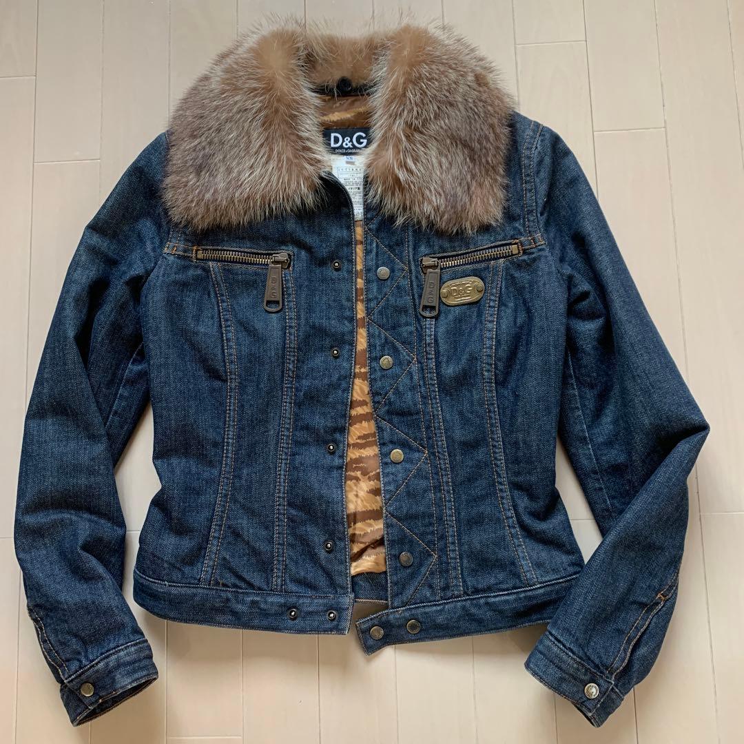 D&G デニムジャケット XS ダークブルー ファー付き