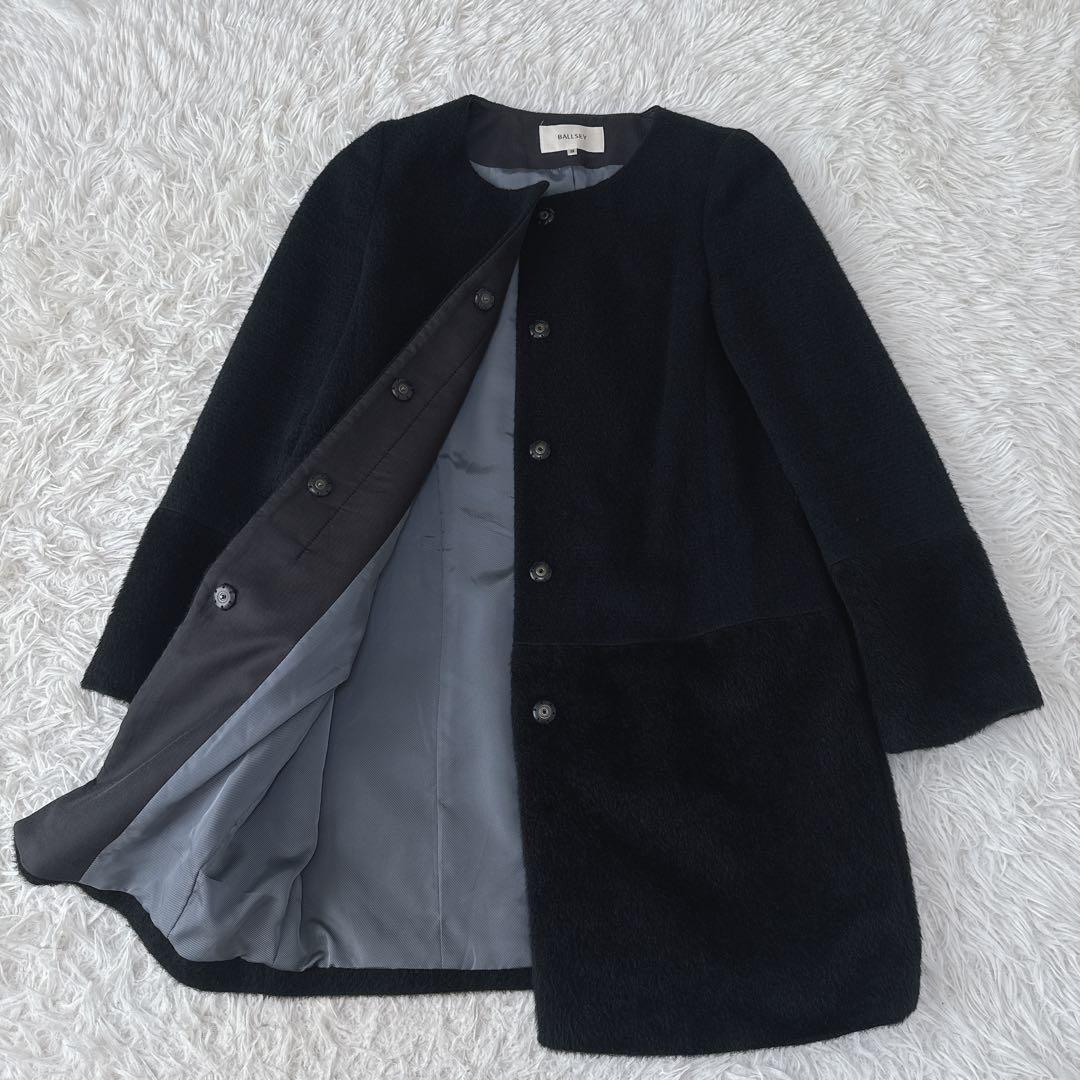 BALLSEY 38 黒色 ノーカラーコート ウール アルパカ アンゴラ