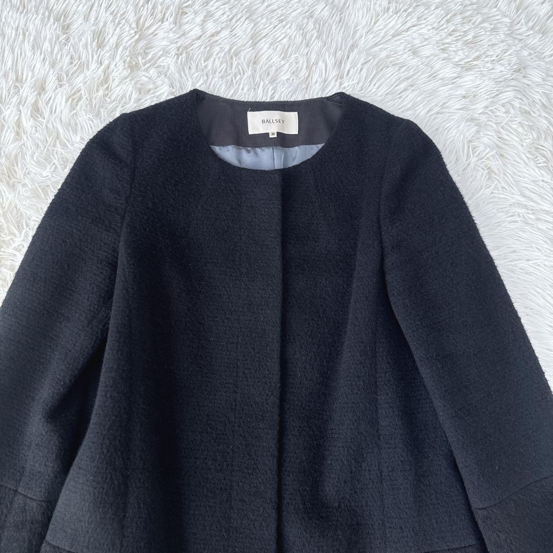 BALLSEY 38 黒色 ノーカラーコート ウール アルパカ アンゴラ