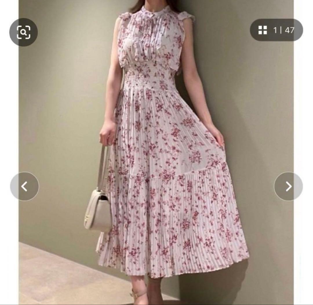 snidel Sustainableフリルプリントワンピース pink