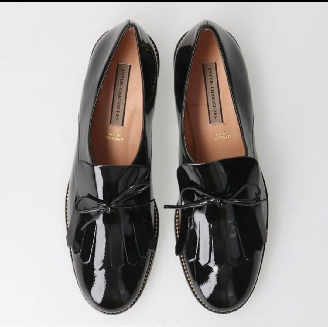 【本日価格】インターショシュール レースリボンエナメルキルトシューズ 37