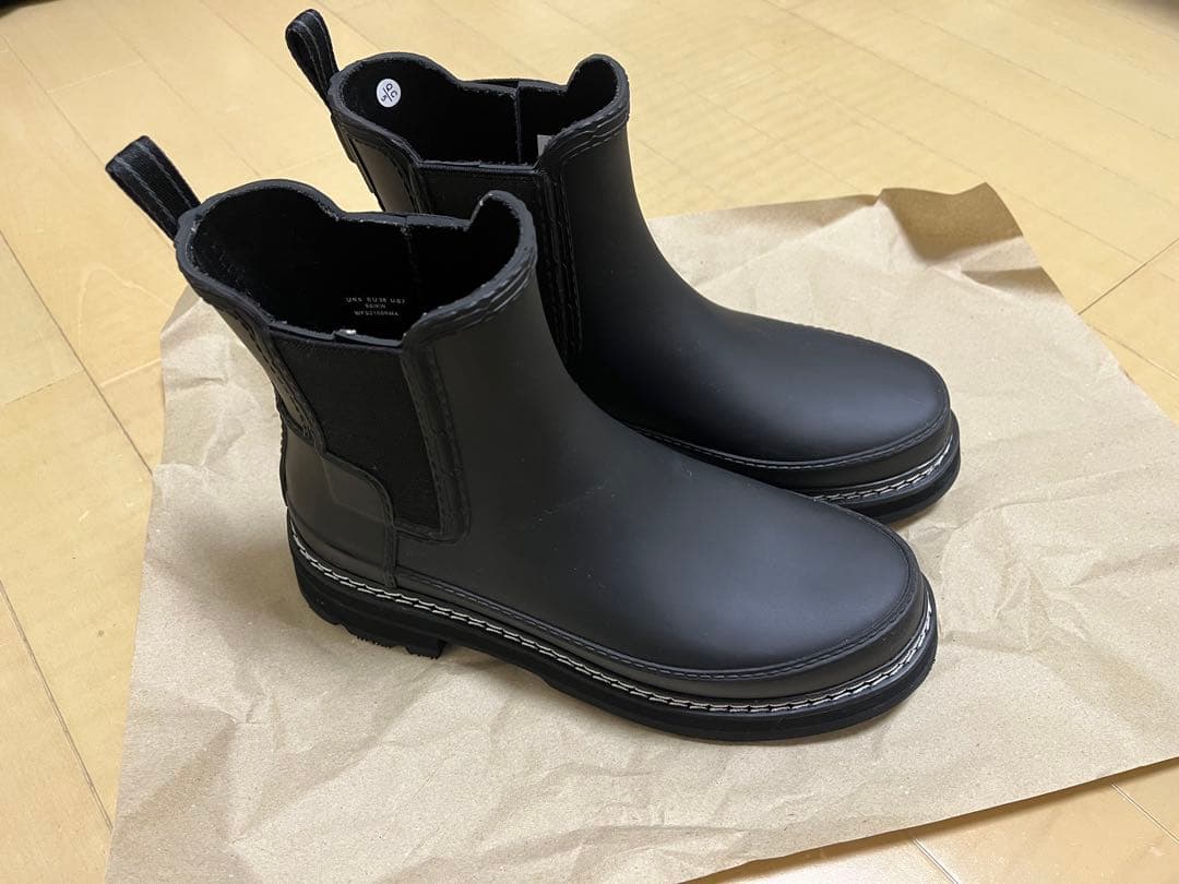 HUNTER ブラック サイドゴア レインブーツ EU38