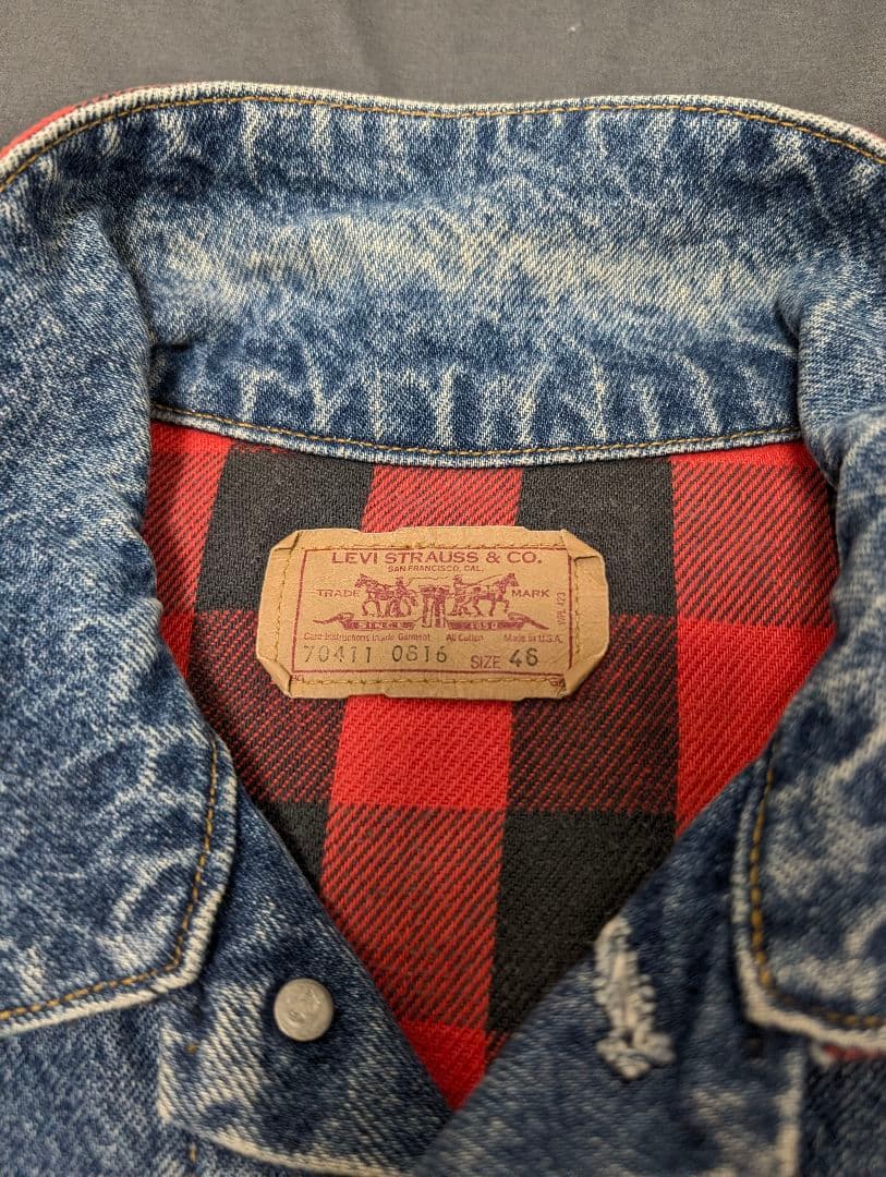 値下☆46☆80s USA製 リーバイス 70411 ネルライナー デニムJKT