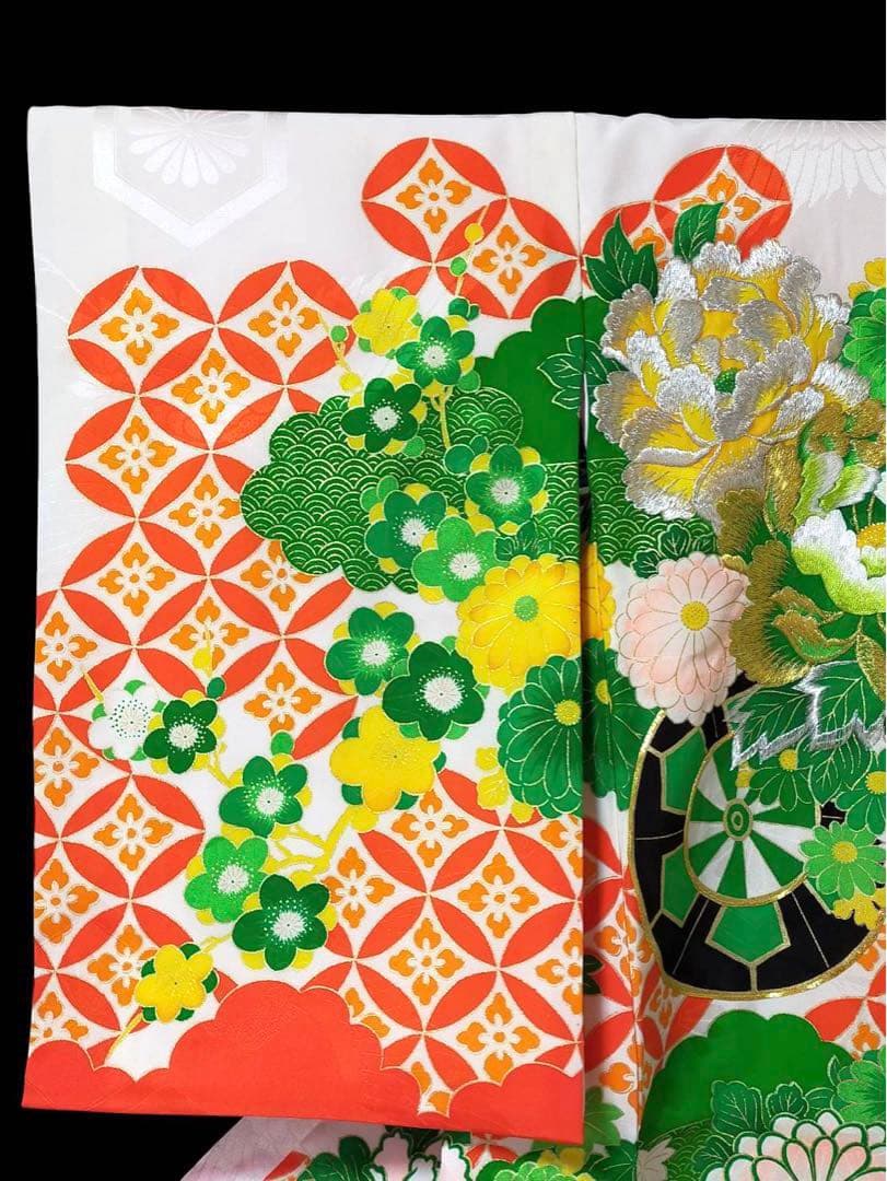 □ 正絹女児用　お宮参り　掛け着　初着　七五三　アンティーク　牡丹刺繍
