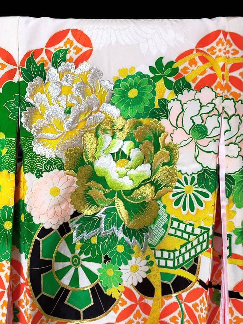 □ 正絹女児用　お宮参り　掛け着　初着　七五三　アンティーク　牡丹刺繍