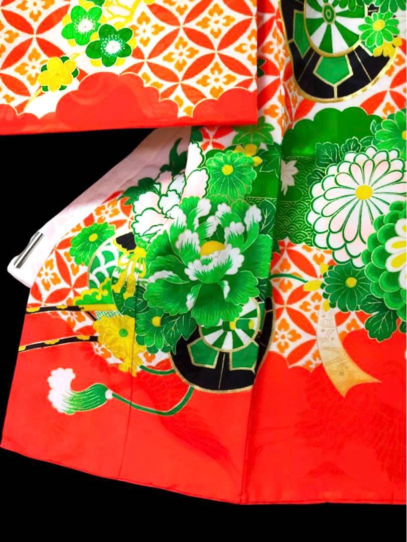 □ 正絹女児用　お宮参り　掛け着　初着　七五三　アンティーク　牡丹刺繍