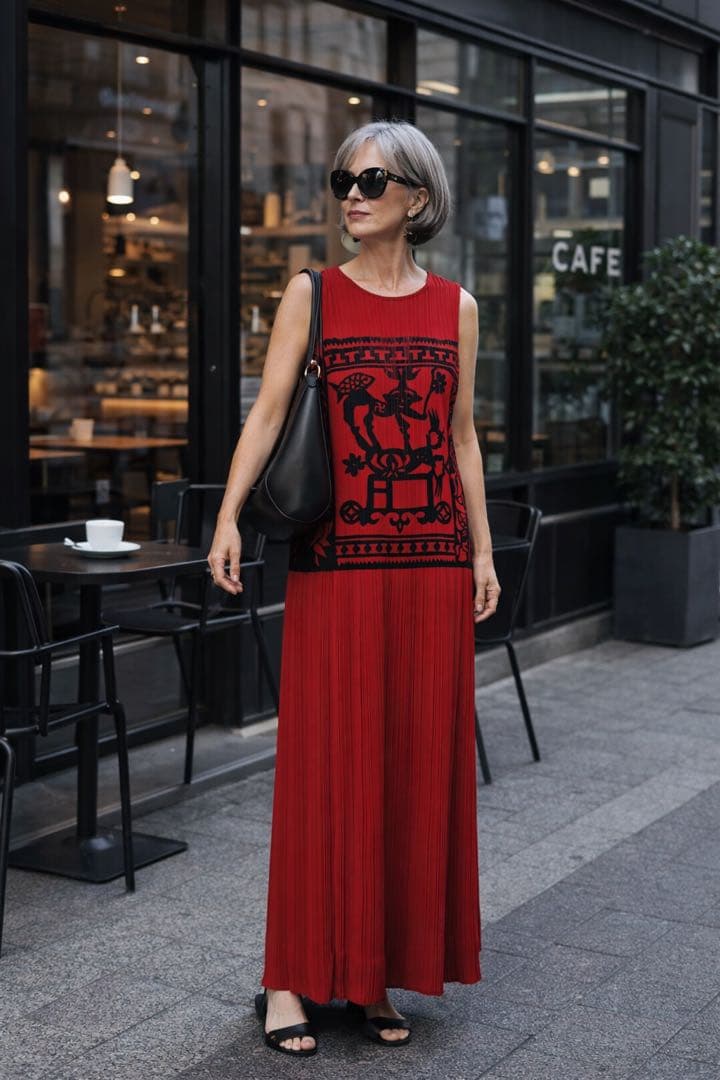 ノースリーブ ロングワンピース レッド