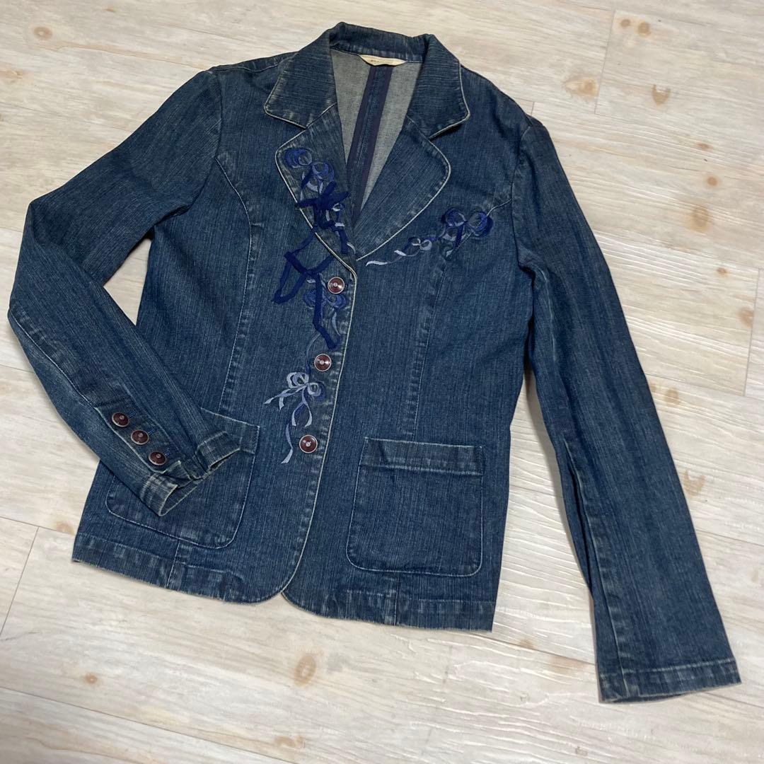 美品 インゲボルグ 豪華なリボンモチーフの衿飾り ジャケット デニム Lサイズ