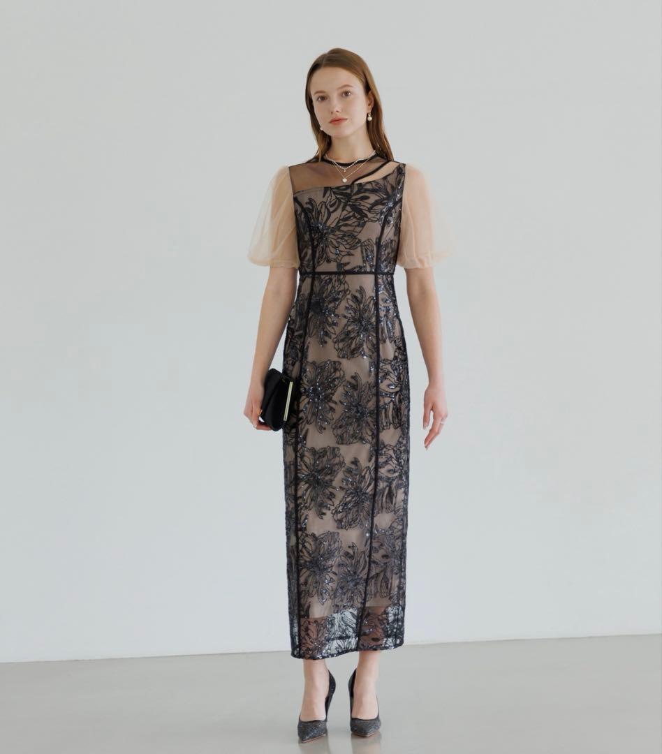 最終値下げ。明日消去【LEJA】アシンメトリーシアーフラワードレスワンピース