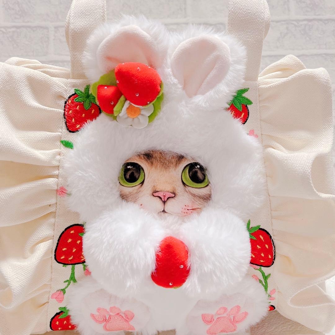 コヤンイサムチョン うさぎ サンダーちゃん のいちご刺繍 フリルトートバッグ